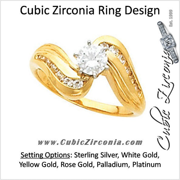 Cubic Zirconia Engagement Ring- The Jessica (0.5 CT Waves-Inspired Round Channel)