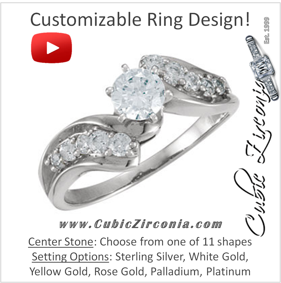 Cubic Zirconia Engagement Ring- The Hermione (Customizable 11-stone Round Channel Artisan Bypass)
