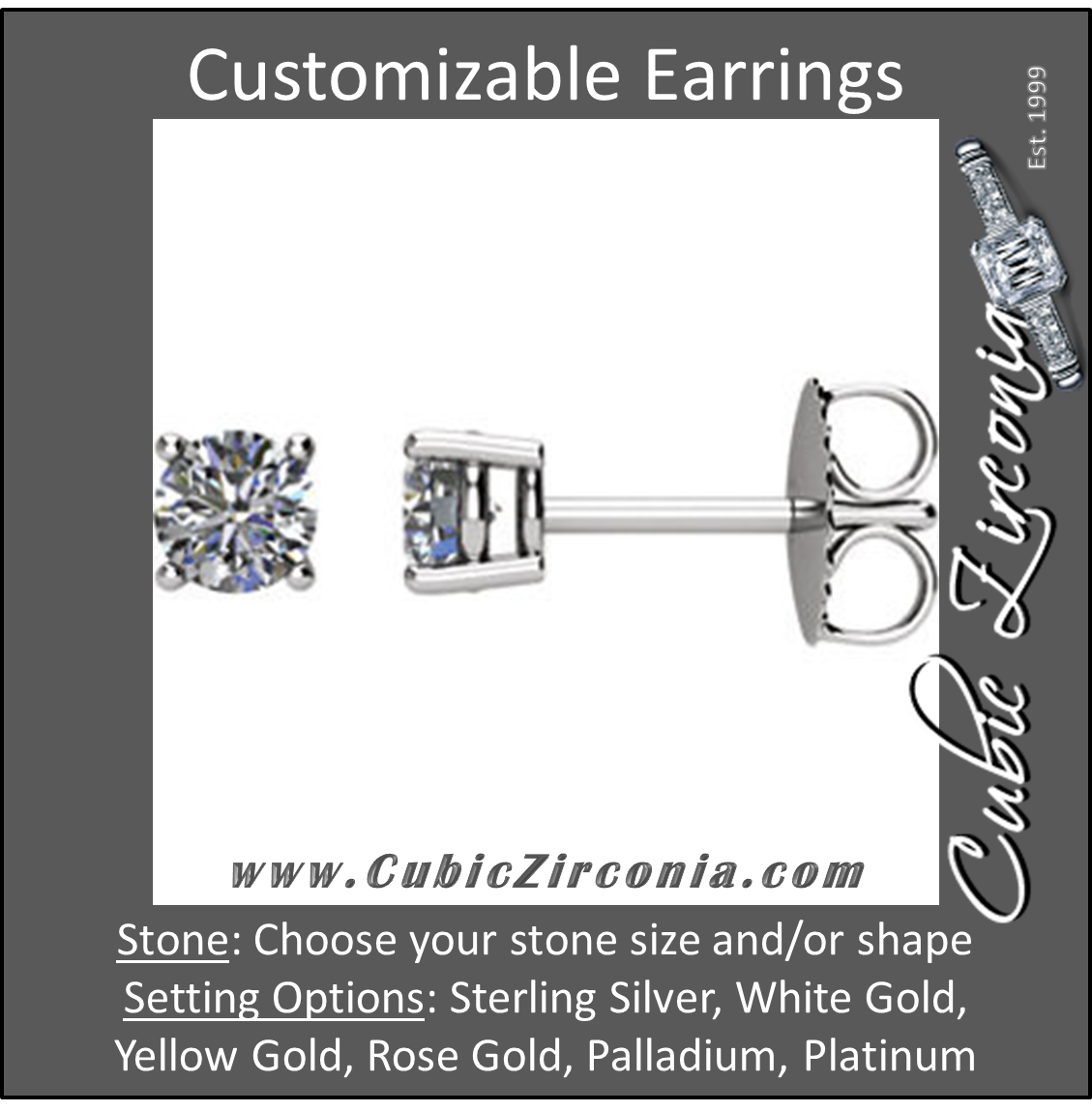 Cubic Zirconia Earrings- Round 4-Prong Light Basket