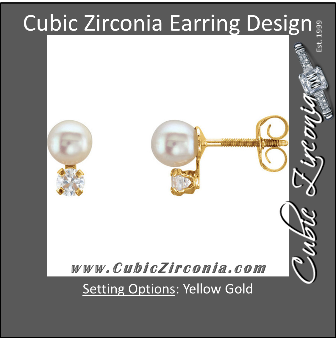 Cubic Zirconia Earrings- 0.06 Carat CZ and Freshwater Cultured Pearl Youth Earring Set