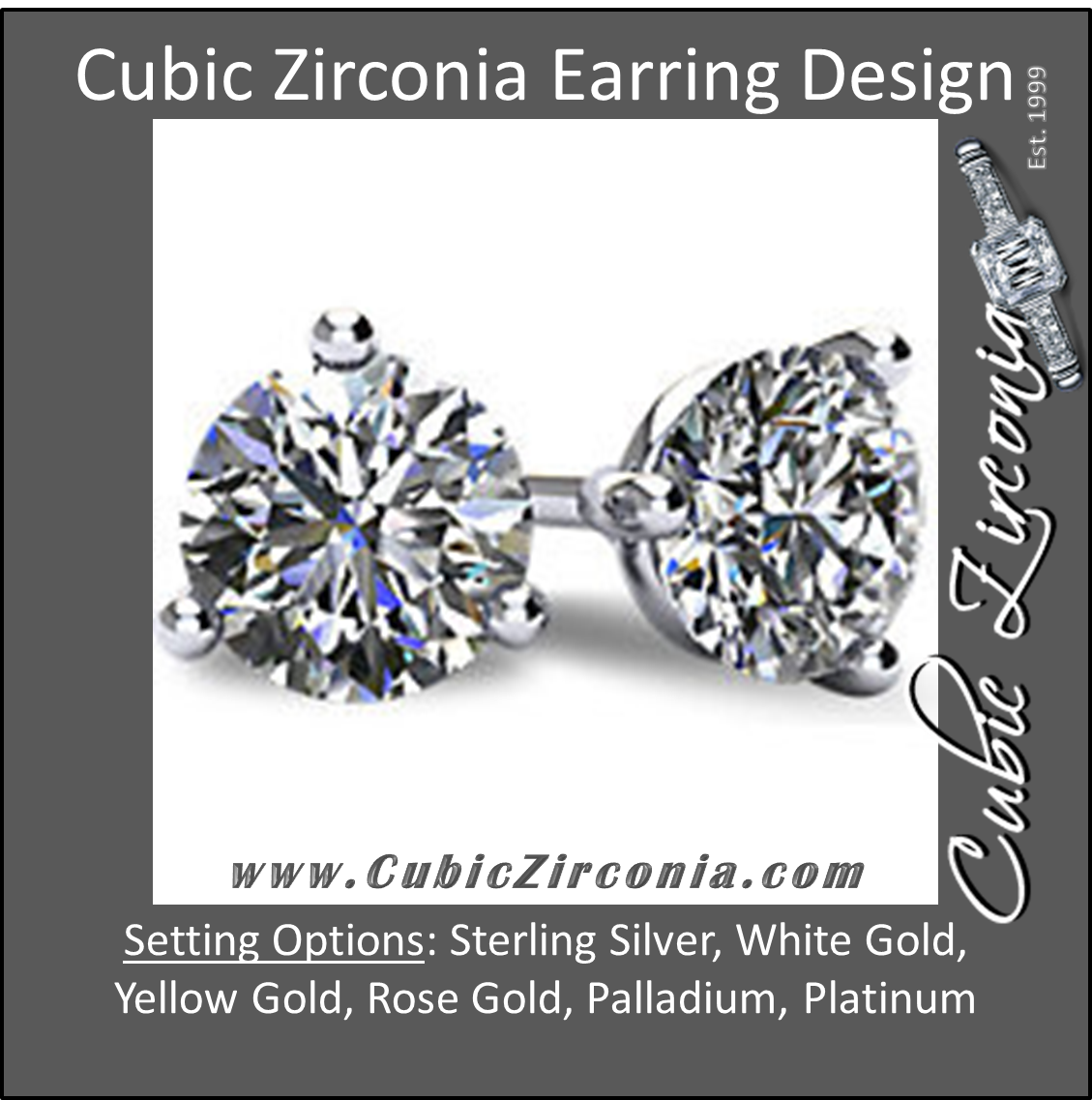 Cubic Zirconia Earrings-  Customizable 3 Prong Round CZ Stud Earring Set