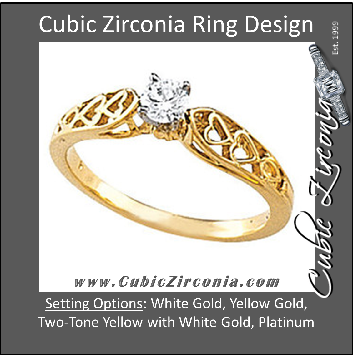 Cubic Zirconia Engagement Ring- The Angelica (0.20 CT Round Stackable Solitaire with Sleek Band and Heart Motif)