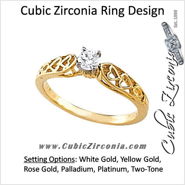 Cubic Zirconia Engagement Ring- The Angelica (0.20 CT Round Stackable Solitaire with Sleek Band and Heart Motif)