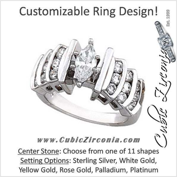 Cubic Zirconia Engagement Ring- The Claire (Customizable Center with Princess Channel)