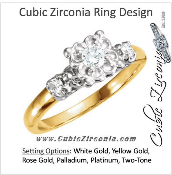 Cubic Zirconia Engagement Ring- The Sabine (0.16 Carat 3-stone Rount-cut Vintage Two-Tone)