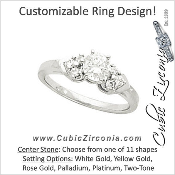 Cubic Zirconia Engagement Ring- The Gillian (Customizable 7-stone with Chevron Bar Set Accents)
