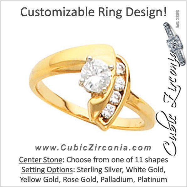 Cubic Zirconia Engagement Ring- The Katniss (Customizable 5-stone Round Channel with Bow-Shaped Band)