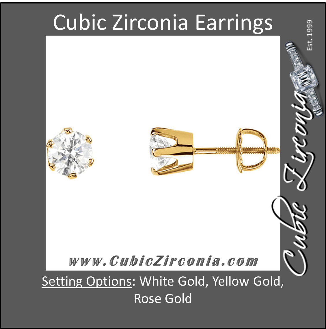 Cubic Zirconia Earrings- 1.0 Carat CZ 6-Prong Screw Back Stud Earring Set