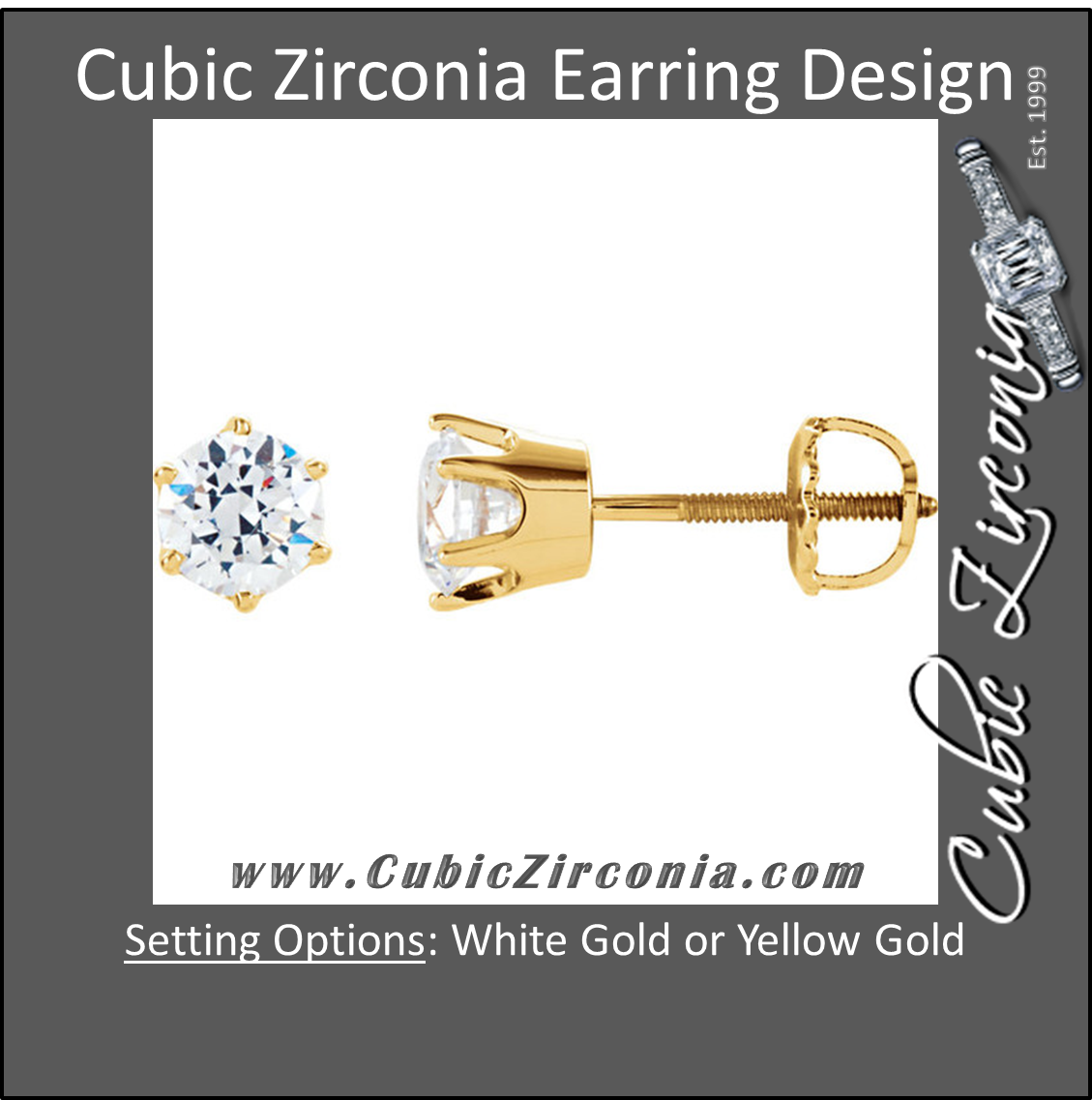 Cubic Zirconia Earrings- Customizable 6-Prong CZ Youth Stud Earring Set