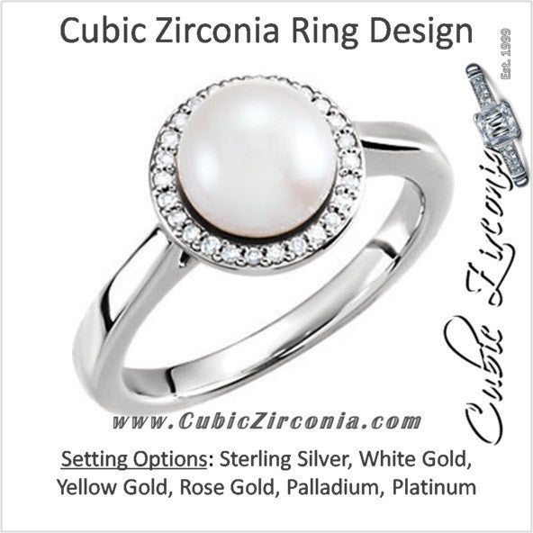 Cubic Zirconia Engagement Ring- The ________ Naming Rights 64-71 (White Freshwater Cultured Pearl & 0.08 CTW CZ Halo-Style)