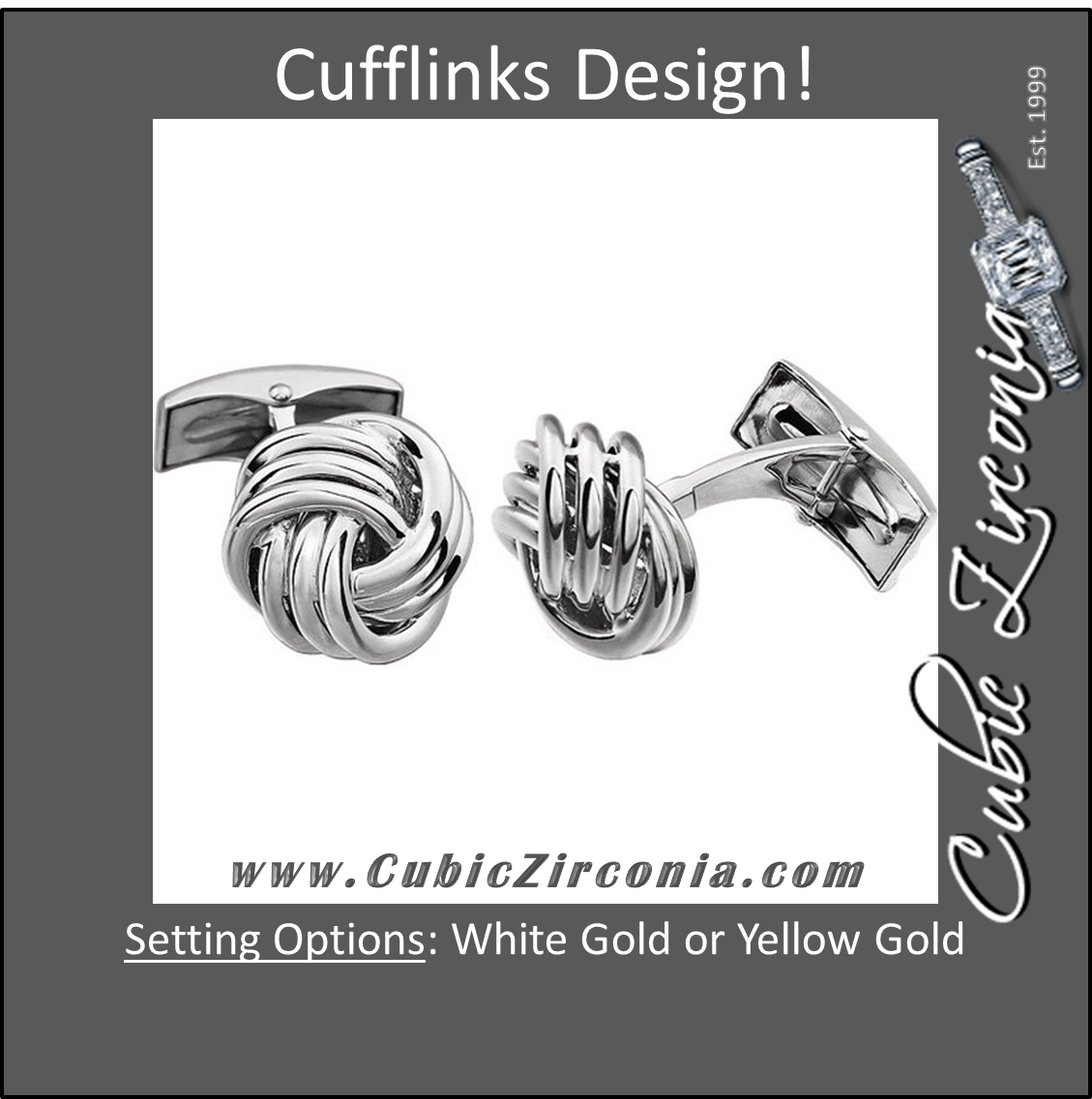 Men's Cufflinks- 14K White or Yellow Gold Thick Knot Design