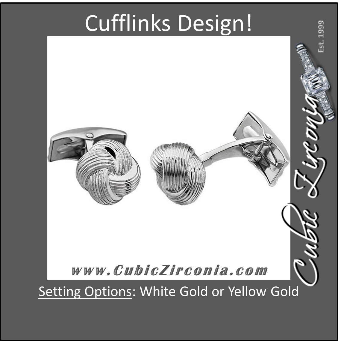 Men’s Cufflinks- 14k White or Yellow Gold Knot Design