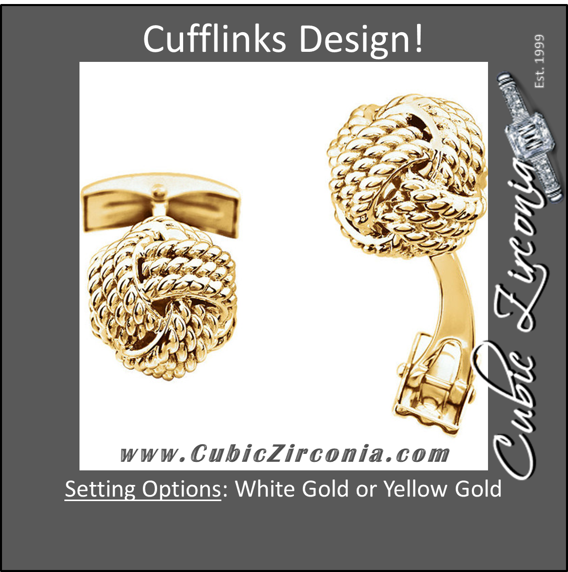 Men's Cufflinks- 14K White or Yellow Gold Knot Design