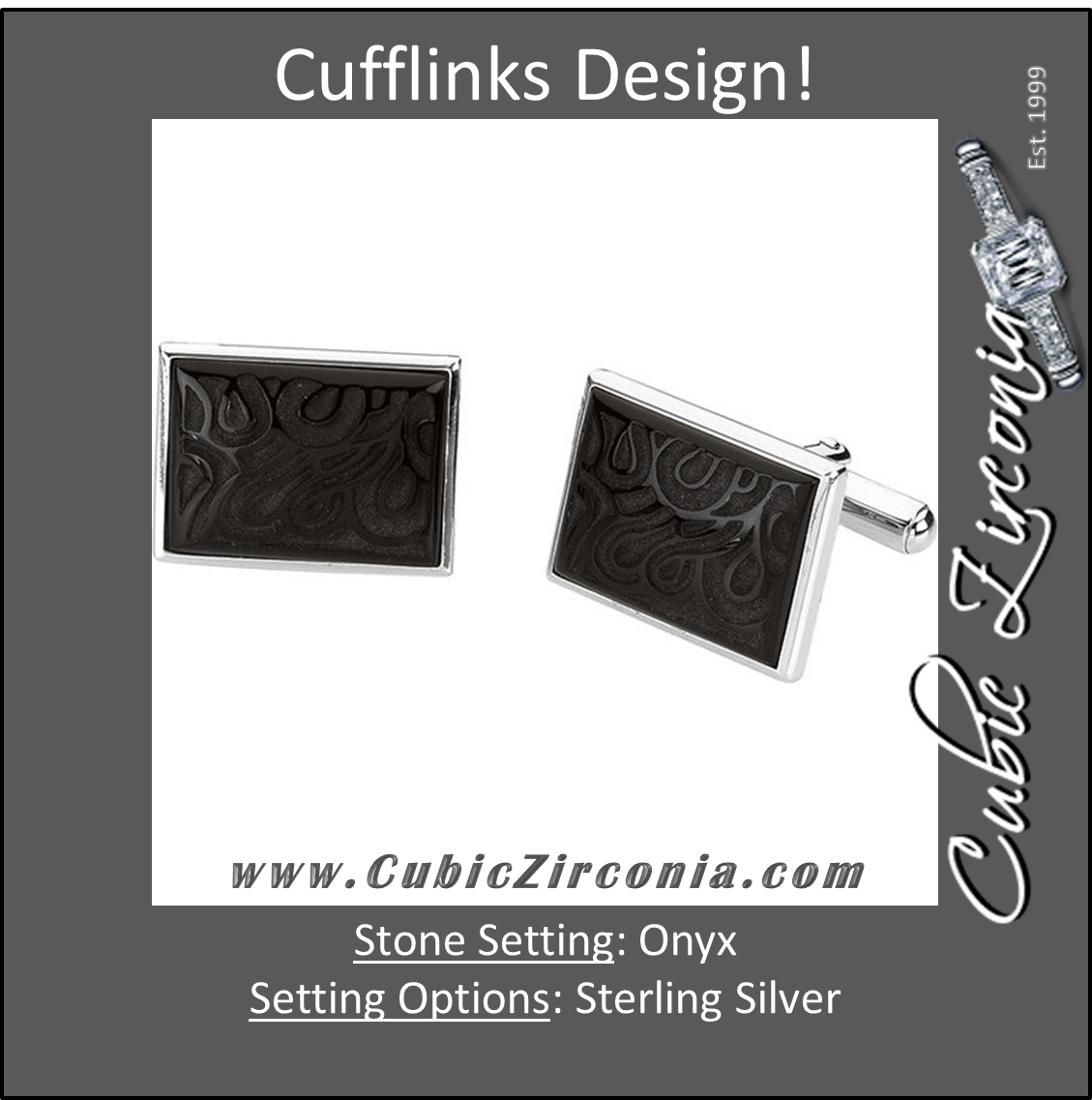 Men’s Cufflinks- Sterling Silver with Genuine Onyx