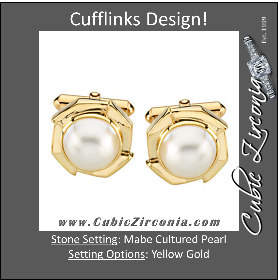 Men’s Cufflinks- 14k Yellow Gold with Mabé Cultured Pearl