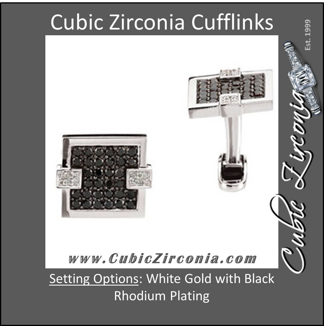 Men's Cufflinks- 14kt White Gold with Black and Clear CZs (1 CTW)