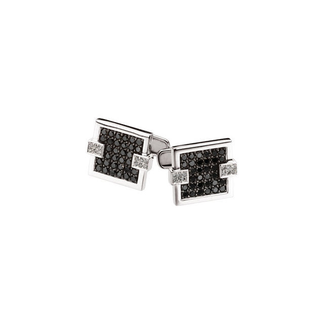 Men's Cufflinks- 14kt White Gold with Black and Clear CZs (1 CTW)