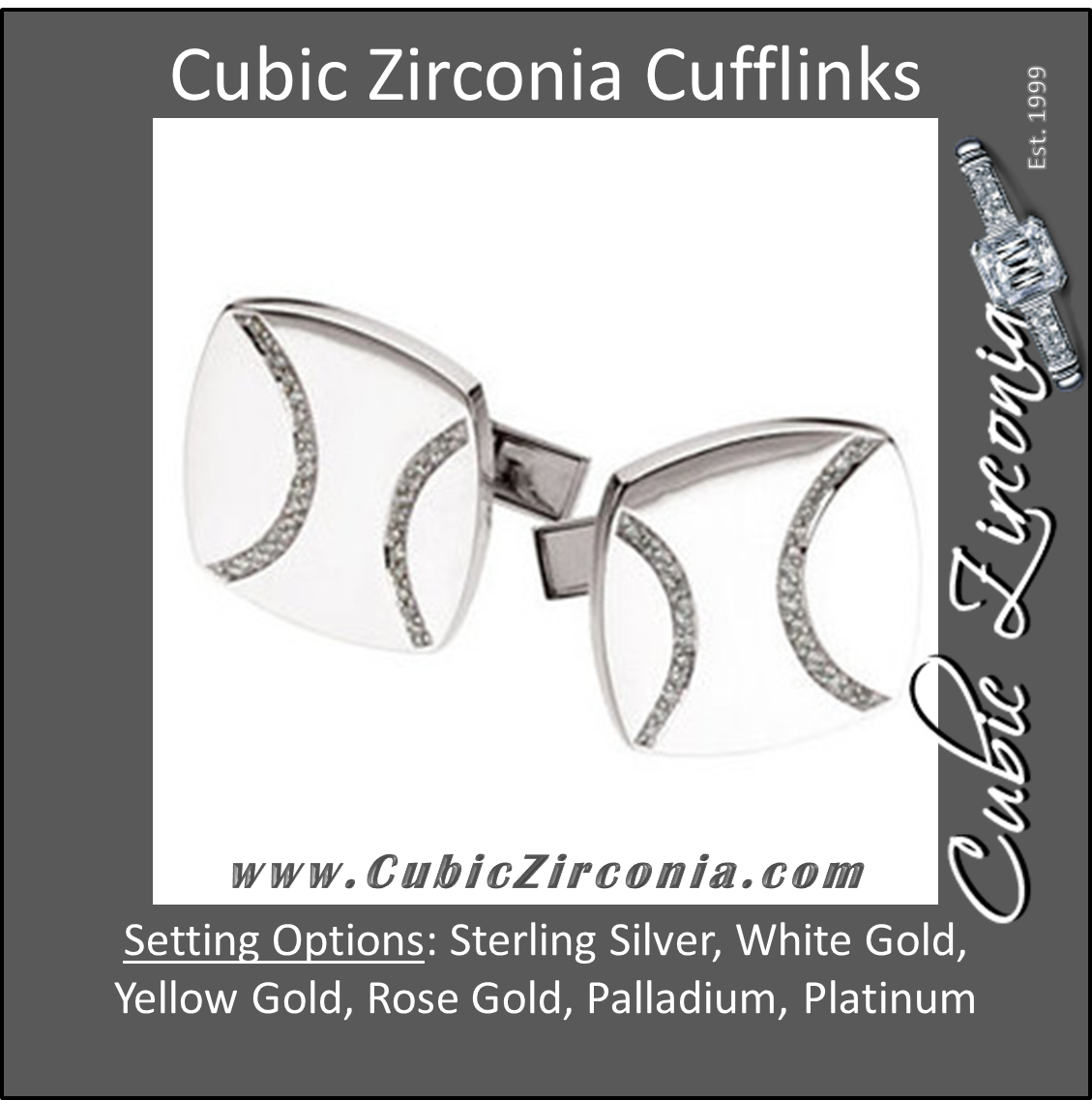 Men’s Cufflinks- 0.25 CTW Rounded Rectangle with Gemstone Ribbons