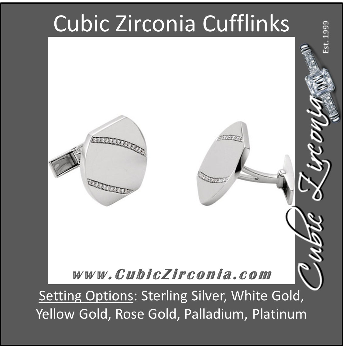 Men’s Cufflinks- 0.27 CTW Squared Oval with Gemstone Line Accents