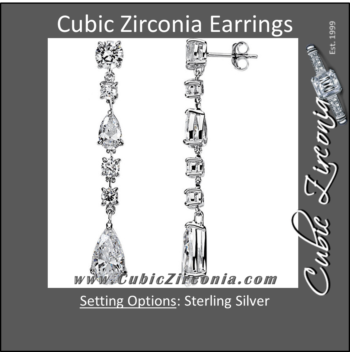 Cubic Zirconia Earrings- Fancy Dangle Sterling Silver Earring Set with Pear and Round Cut CZ