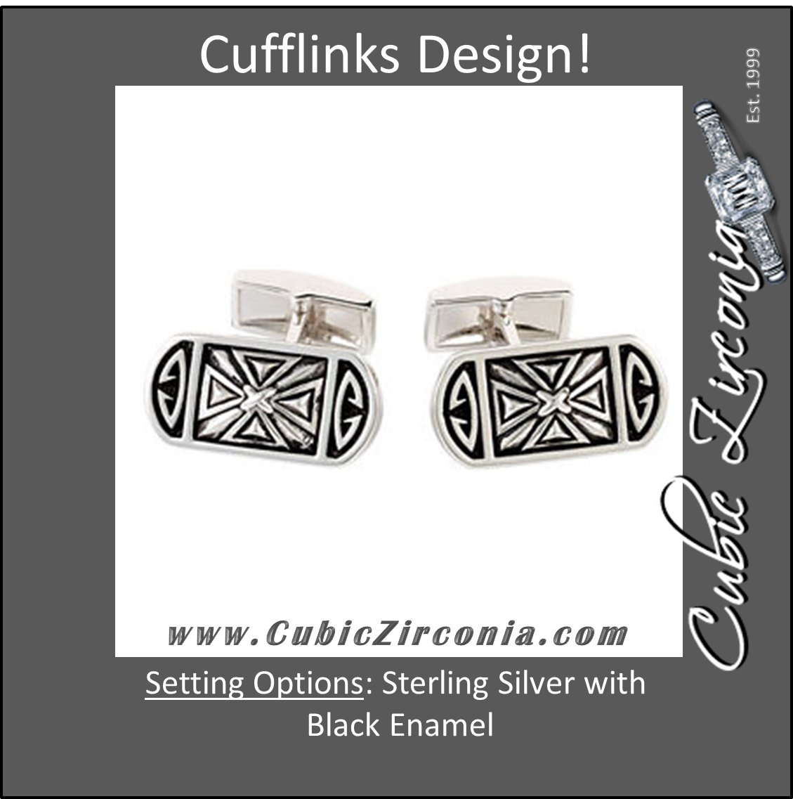 Men’s Cufflinks- Sterling Silver Cross Design with Black Enamel