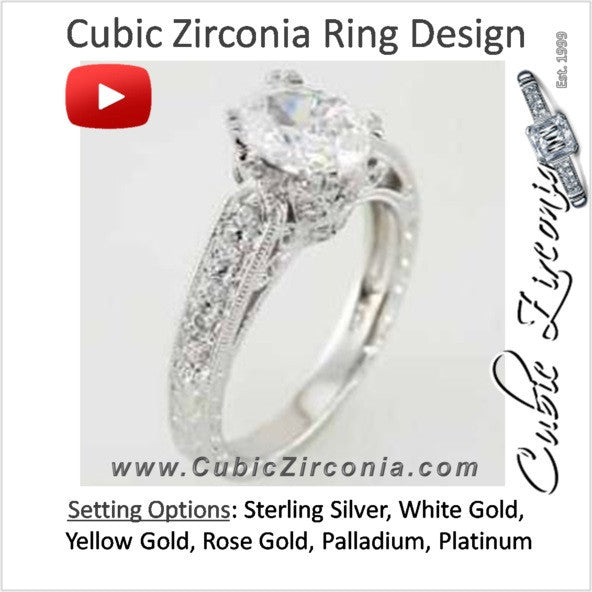 Cubic Zirconia Engagement Ring- The ________ Naming Rights 69-822 (1.33 Carat Vintage Oval-cut with Filigree & Peekaboo Accents)