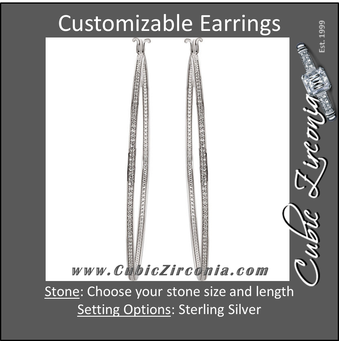 Cubic Zirconia Earrings- 100-stone Customizable Sterling Silver Inside/Outside Hoop CZ Earring Set