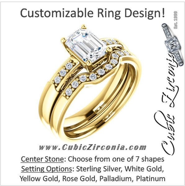 CZ Wedding Set, Style 034 featuring The Gabrielle engagement ring (Customizable Center featuring Round Side Stones and Filigree)