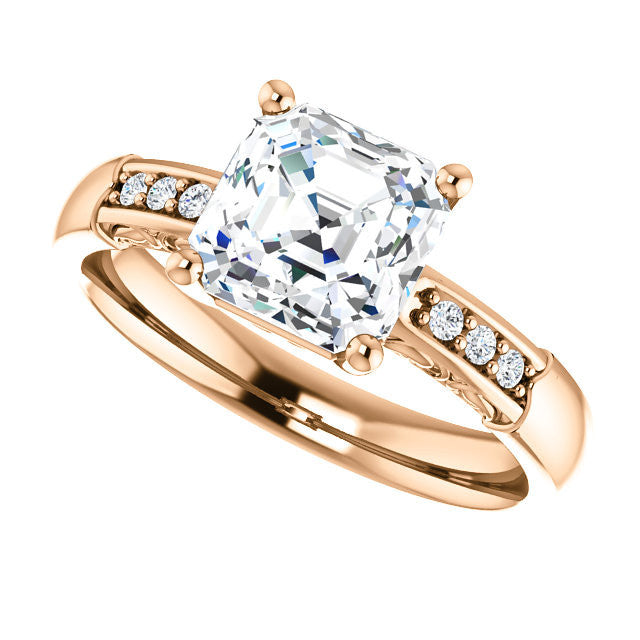 Cubic Zirconia Engagement Ring- The Gabrielle (Customizable Center featuring Round Side Stones and Filigree)