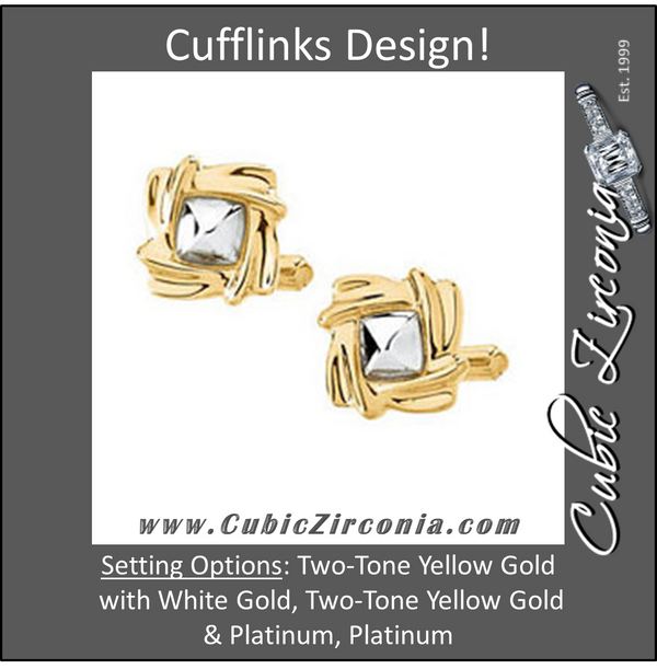 Men’s Cufflinks- Two-Tone Design with Beveled Center and Surrounding Gold Braidwork