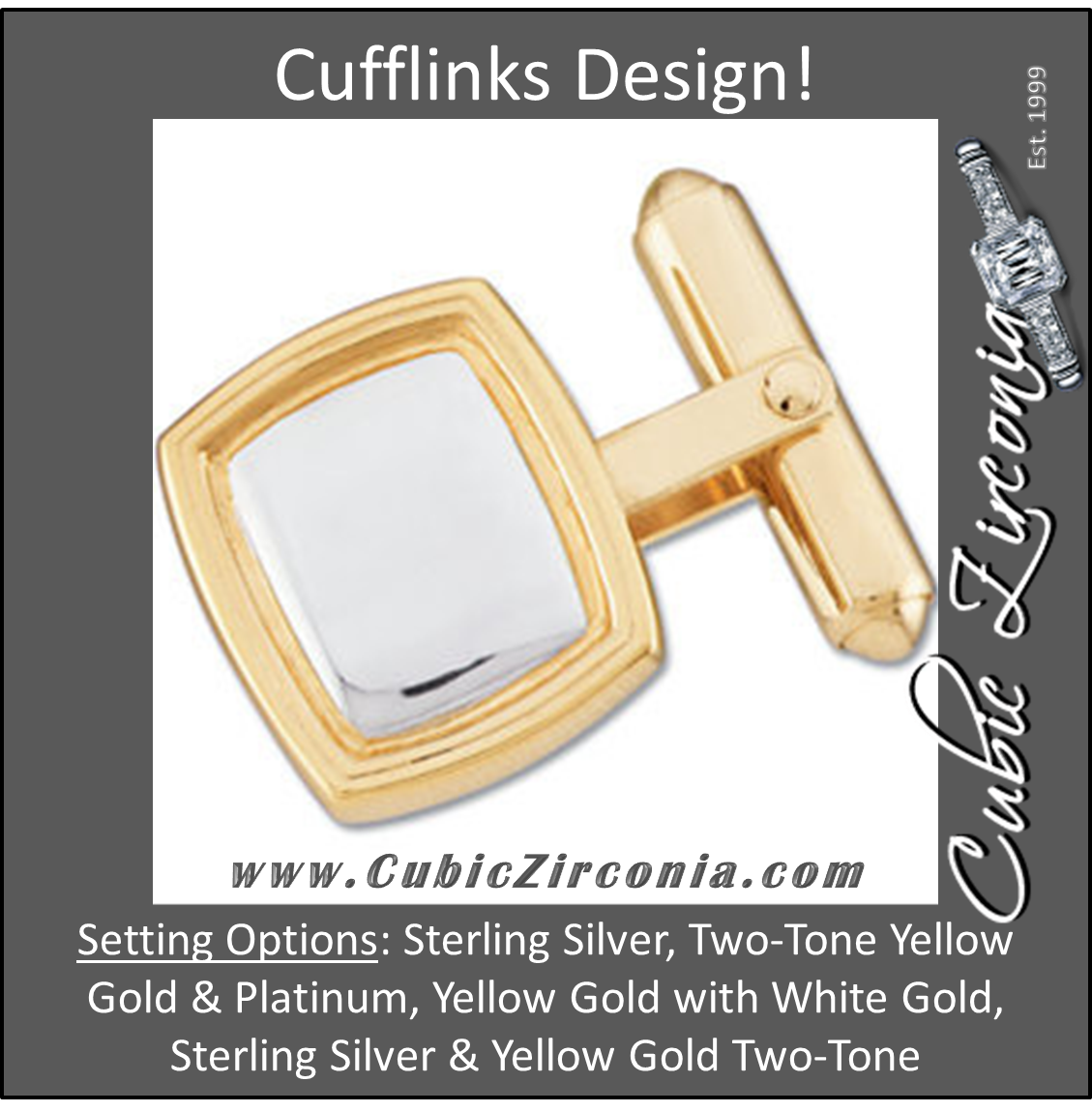 Men’s Cufflinks- Two-Tone Engravable Rounded Rectangles