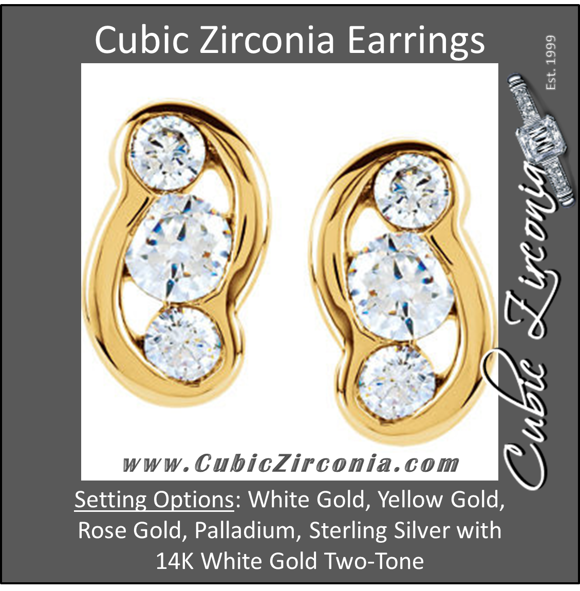 Cubic Zirconia Earrings- 0.54 Carat 3-Stone Channel Setting Earring Set
