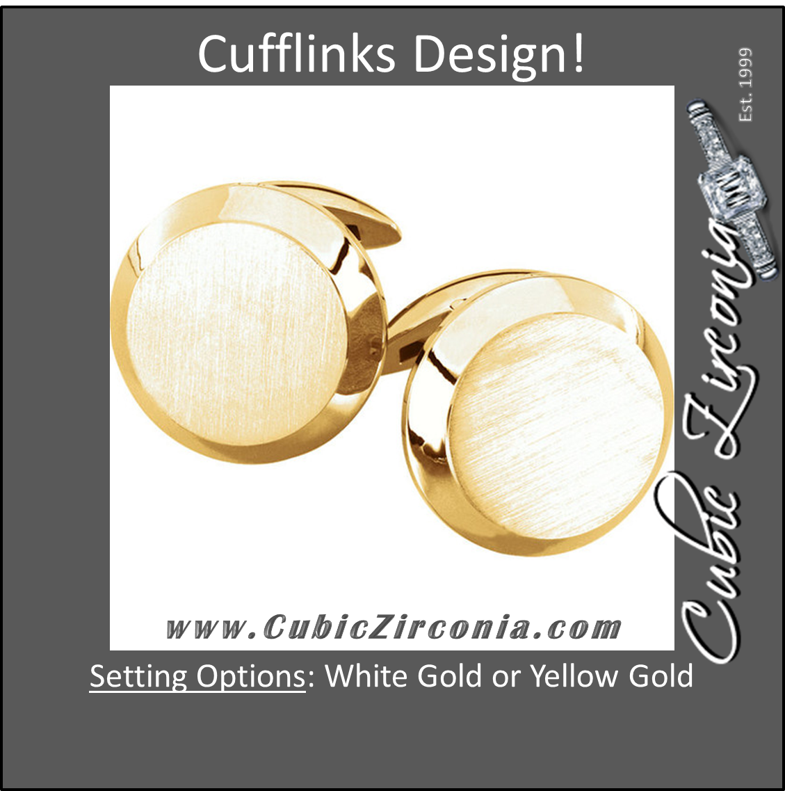 Men’s Cufflinks- Round Bi-level Engravable Gold