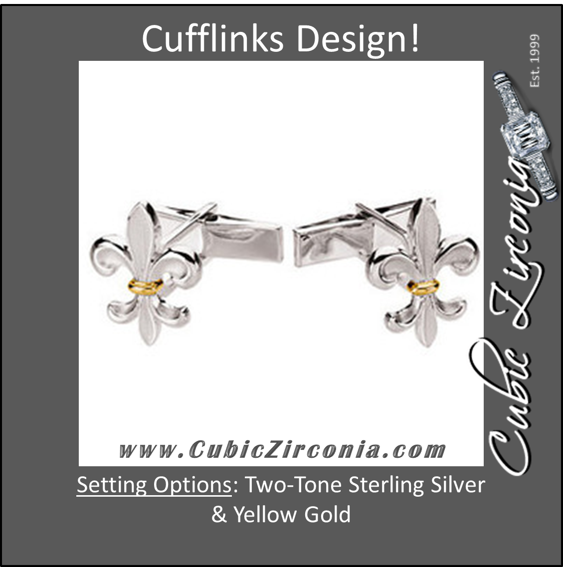 Men’s Cufflinks- Two-Tone Sterling Silver and 14K Yellow Gold Fleur-de-Lis Design