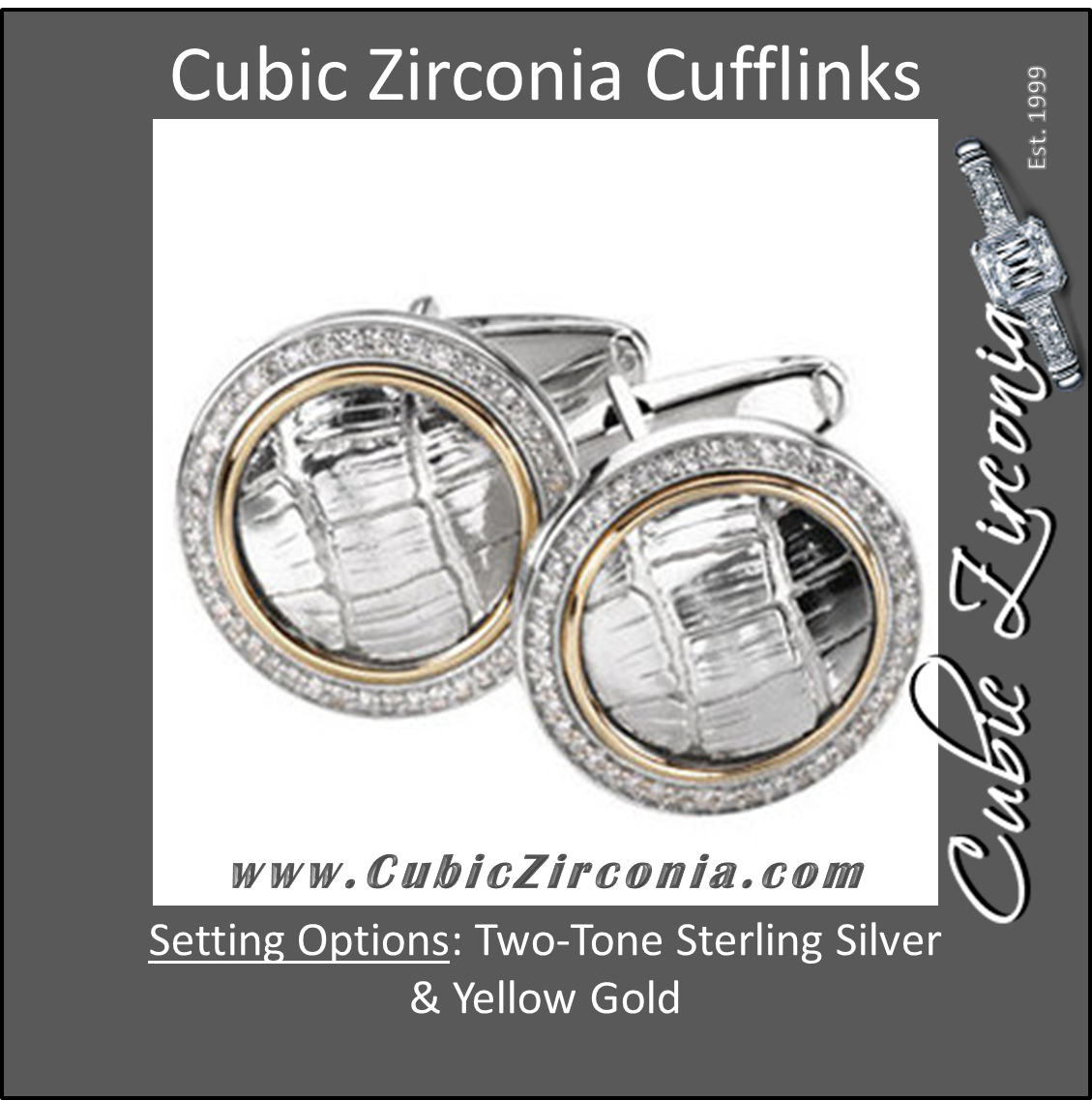 Men’s Cufflinks- 0.5 TCW 92-stone Alligator Skin Two-Tone Design (Round)