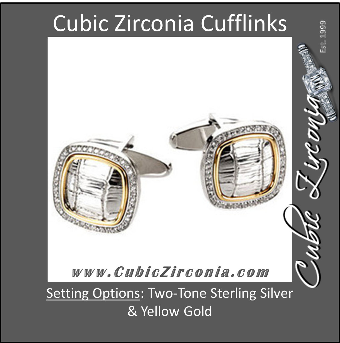 Men’s Cufflinks- 0.5 TCW 92-stone Alligator Skin Two-Tone Design (Square)
