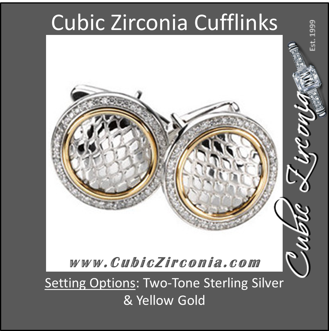 Men’s Cufflinks- 0.5 TCW 92-stone Snake Skin Two-Tone Design (Round)