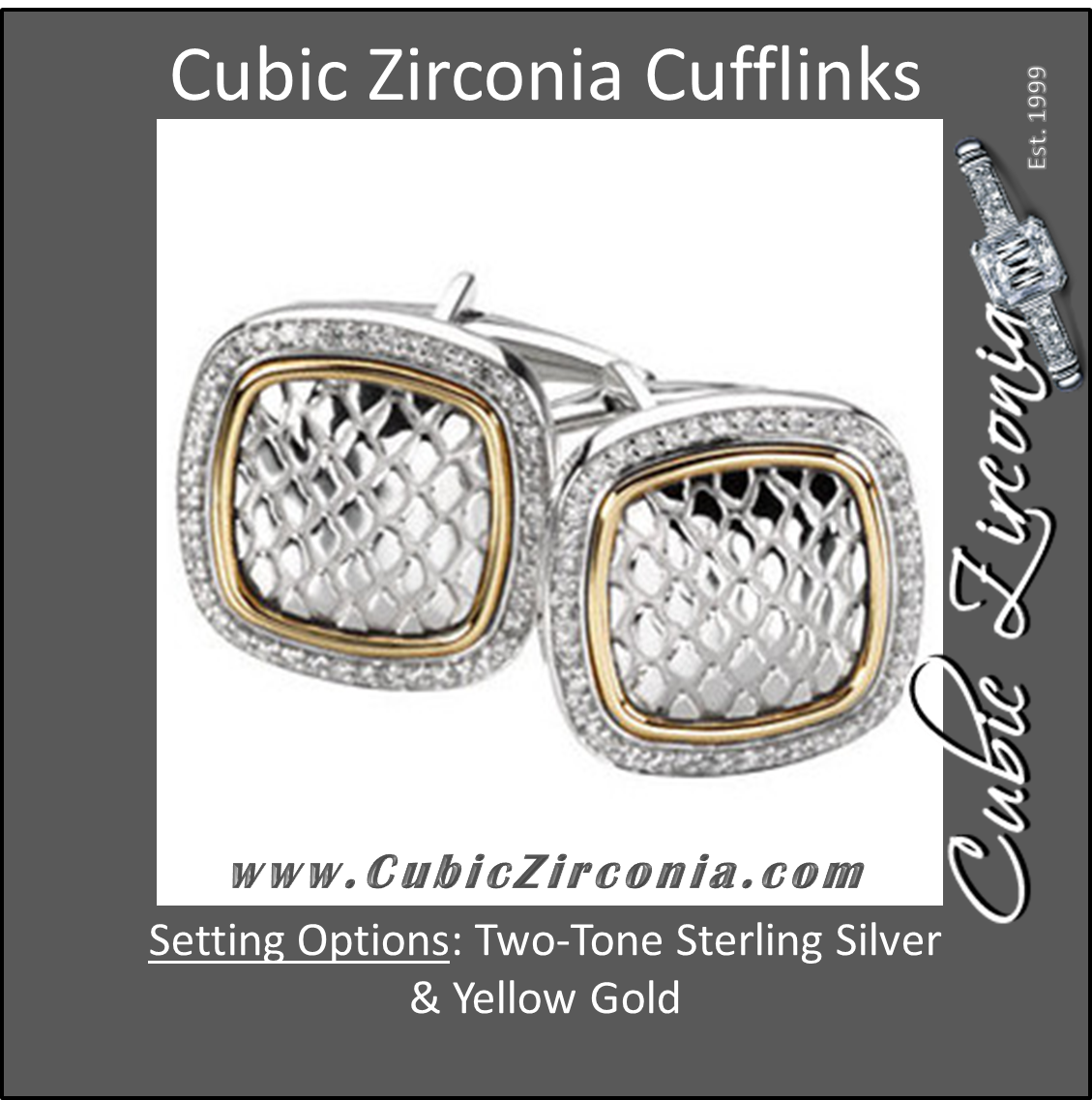 Men’s Cufflinks- 0.5 TCW 92-stone Snake Skin Two-Tone Design (Square)