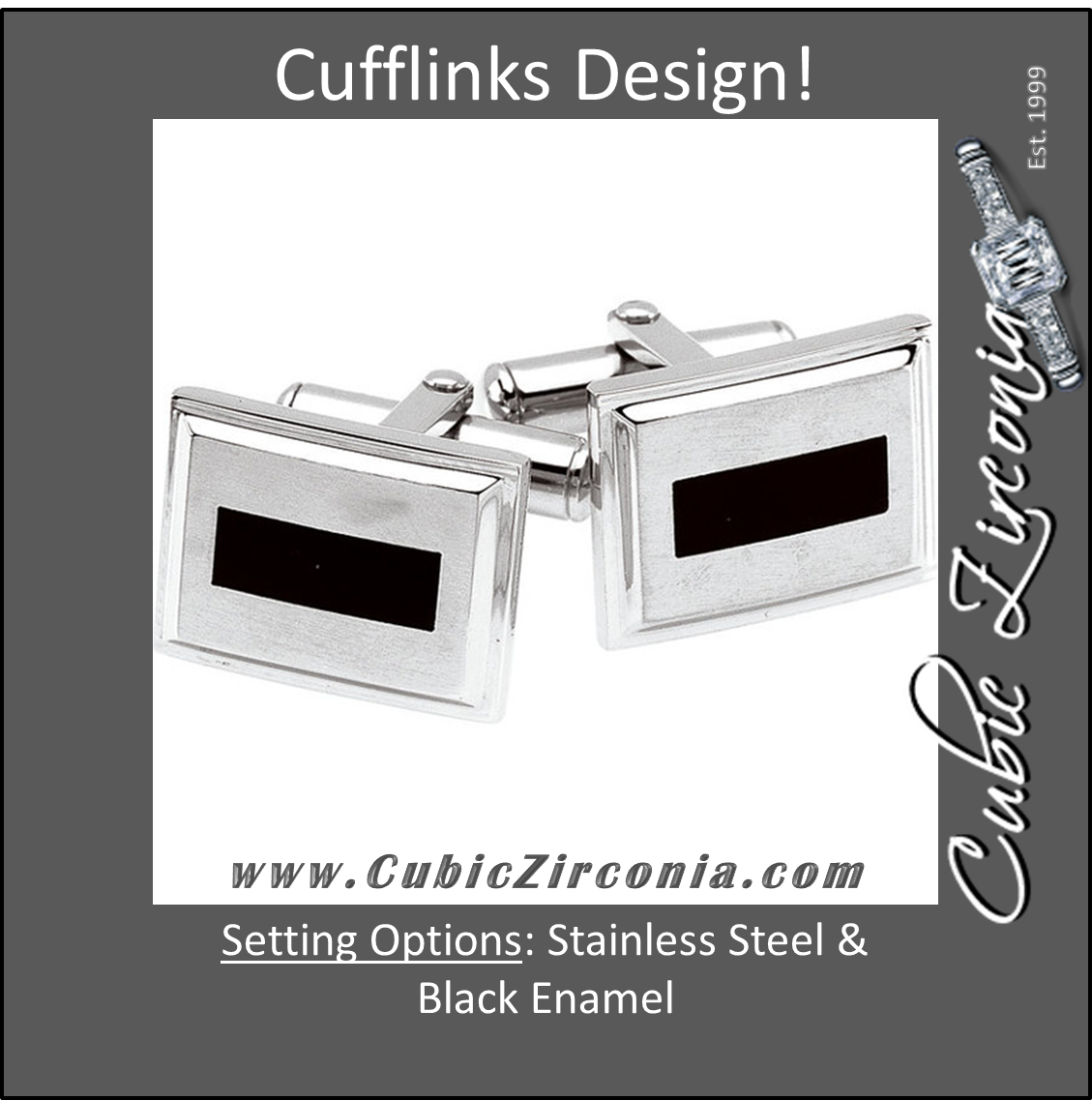 Men’s Cufflinks- Stainless Steel & Black Enamel