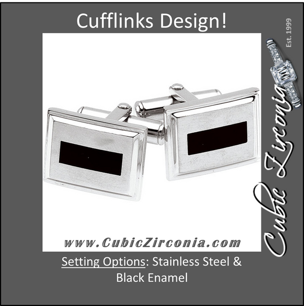 Men’s Cufflinks- Stainless Steel & Black Enamel