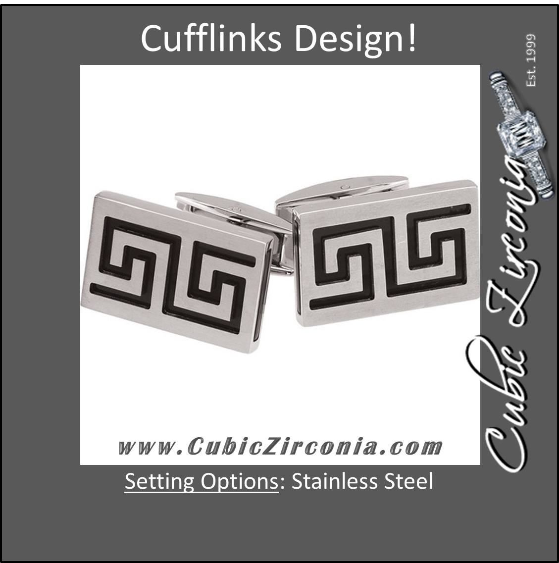 Men’s Cufflinks- Stainless Steel with Black Ion Plate Inserts (Maze Design)