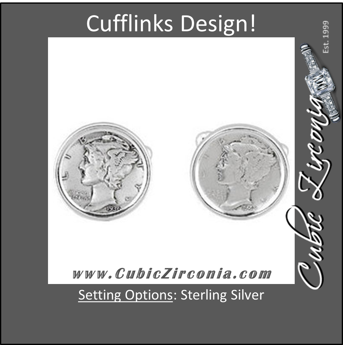 Men’s Cufflinks- Sterling Silver Mercury Dime Coin Jewelry