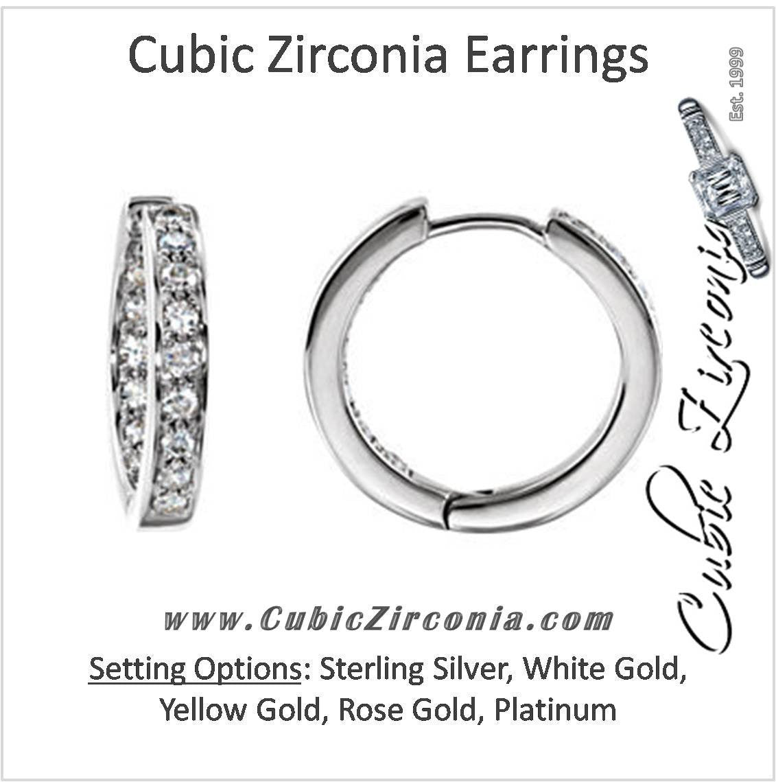 Cubic Zirconia Earrings- 0.80 Carat Round Cut Inside/Outside Hinged Hoop Earring Set