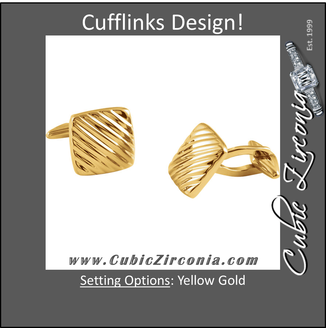 Men’s Cufflinks- 14k Yellow Gold Ribbed Square Shaped