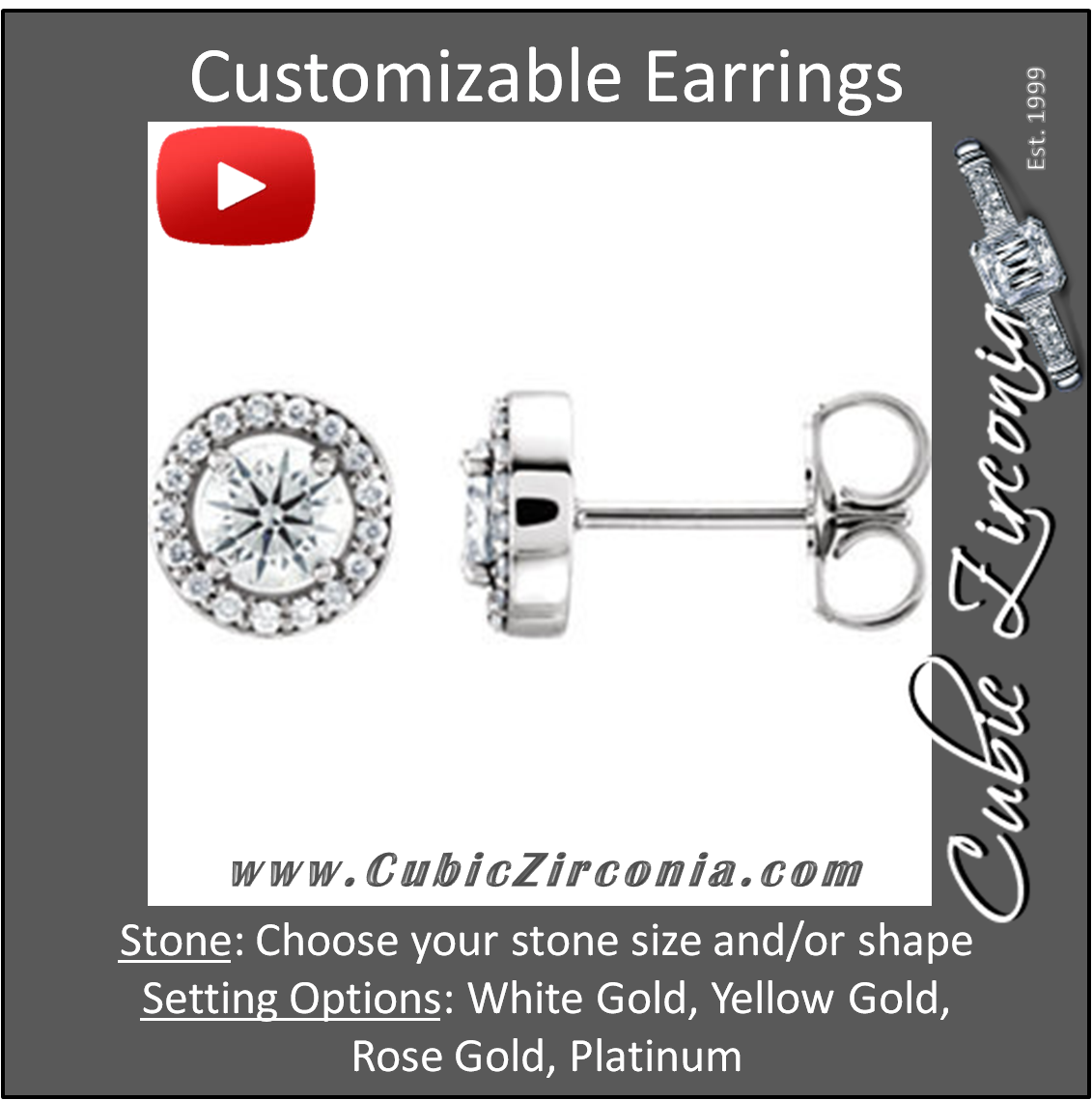 Cubic Zirconia Earrings- Customizable Round Cut Halo-Styled Stud Earring Set