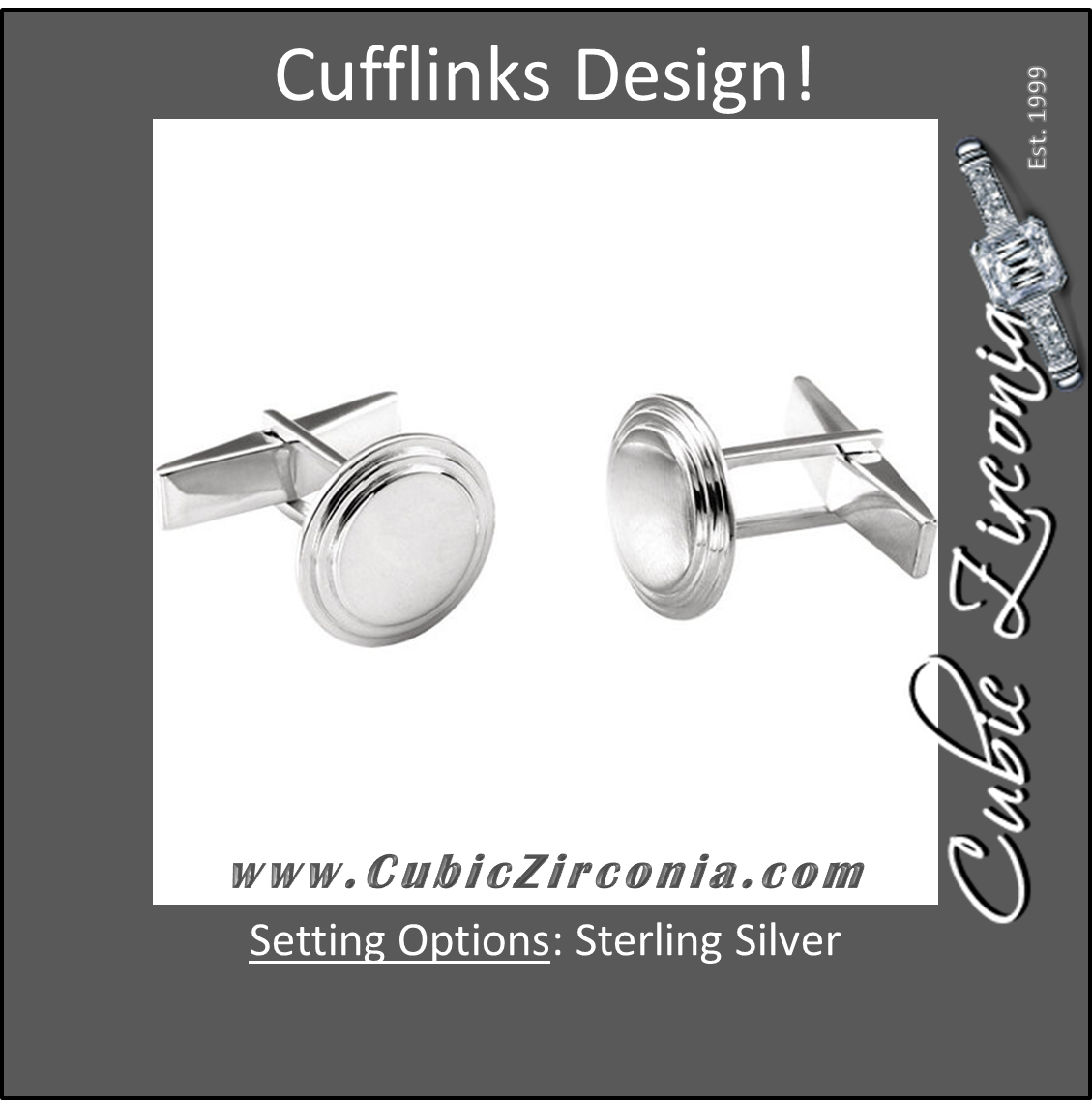 Men’s Cufflinks- Sterling Silver Posh Mommy® Engravable Round (Licensed)