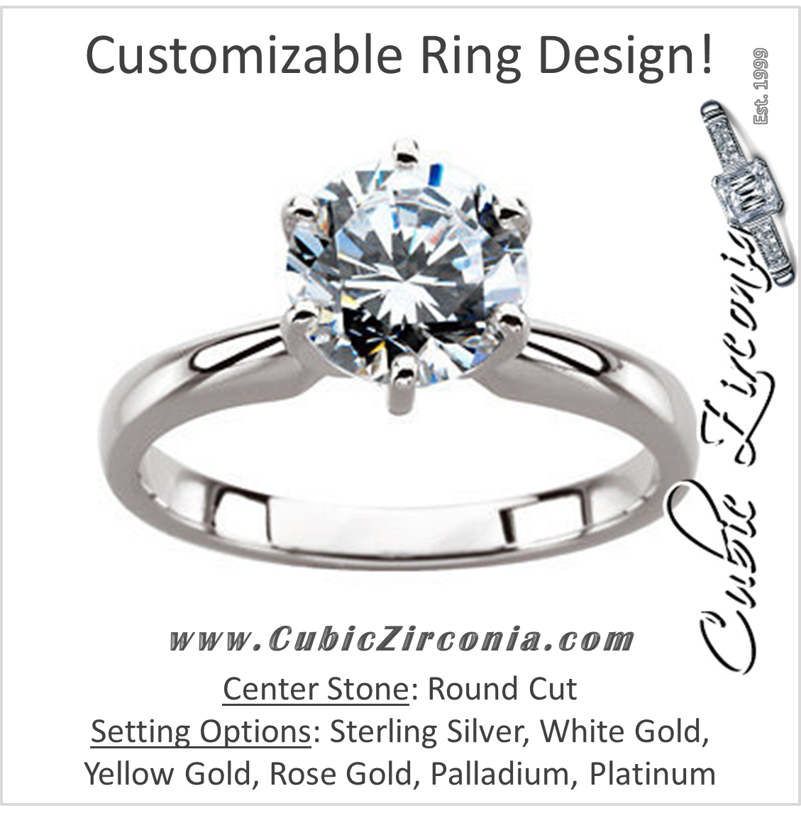 CZ Engagement Ring- Round Solitaire with Edged Prongs – Cubic