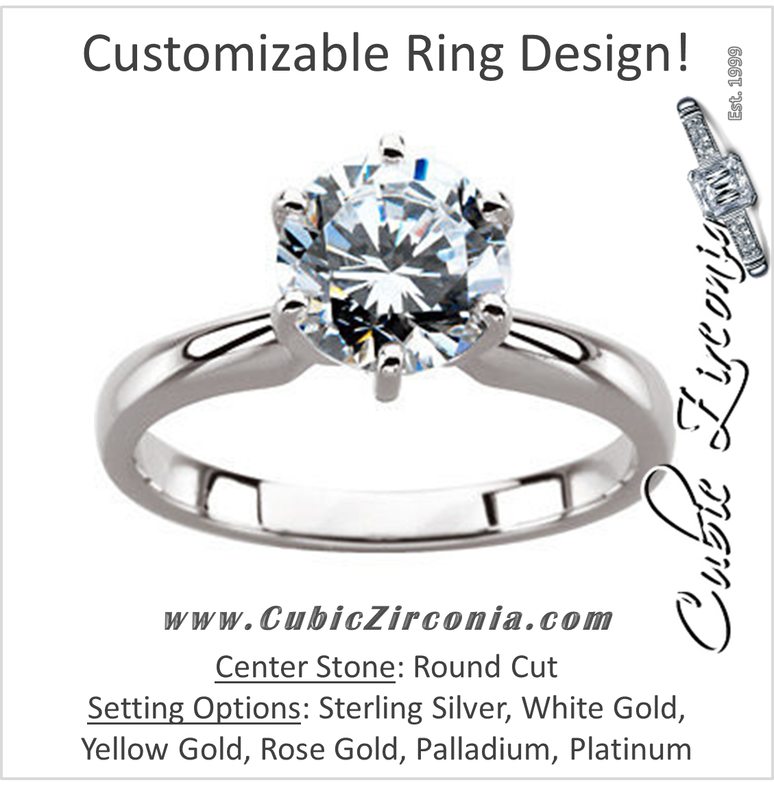 CZ Engagement Ring Round Solitaire with Edged Prongs Cubic
