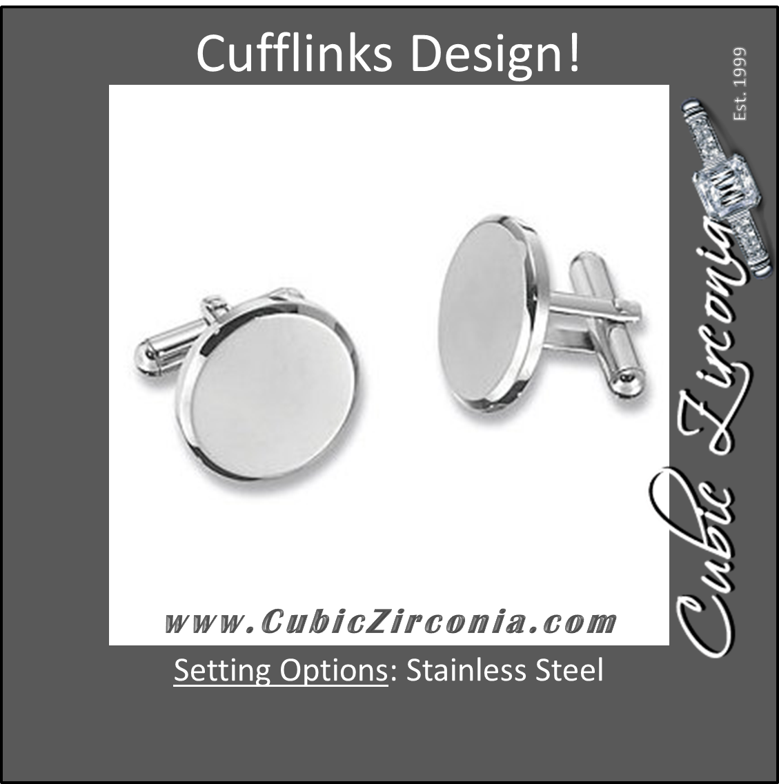 Men’s Cufflinks- Stainless Steel Round Design (Classic Engravable Style)