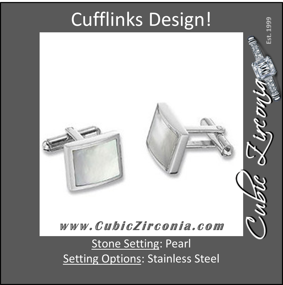 Men’s Cufflinks- Stainless Steel Inlaid with Mother of Pearl
